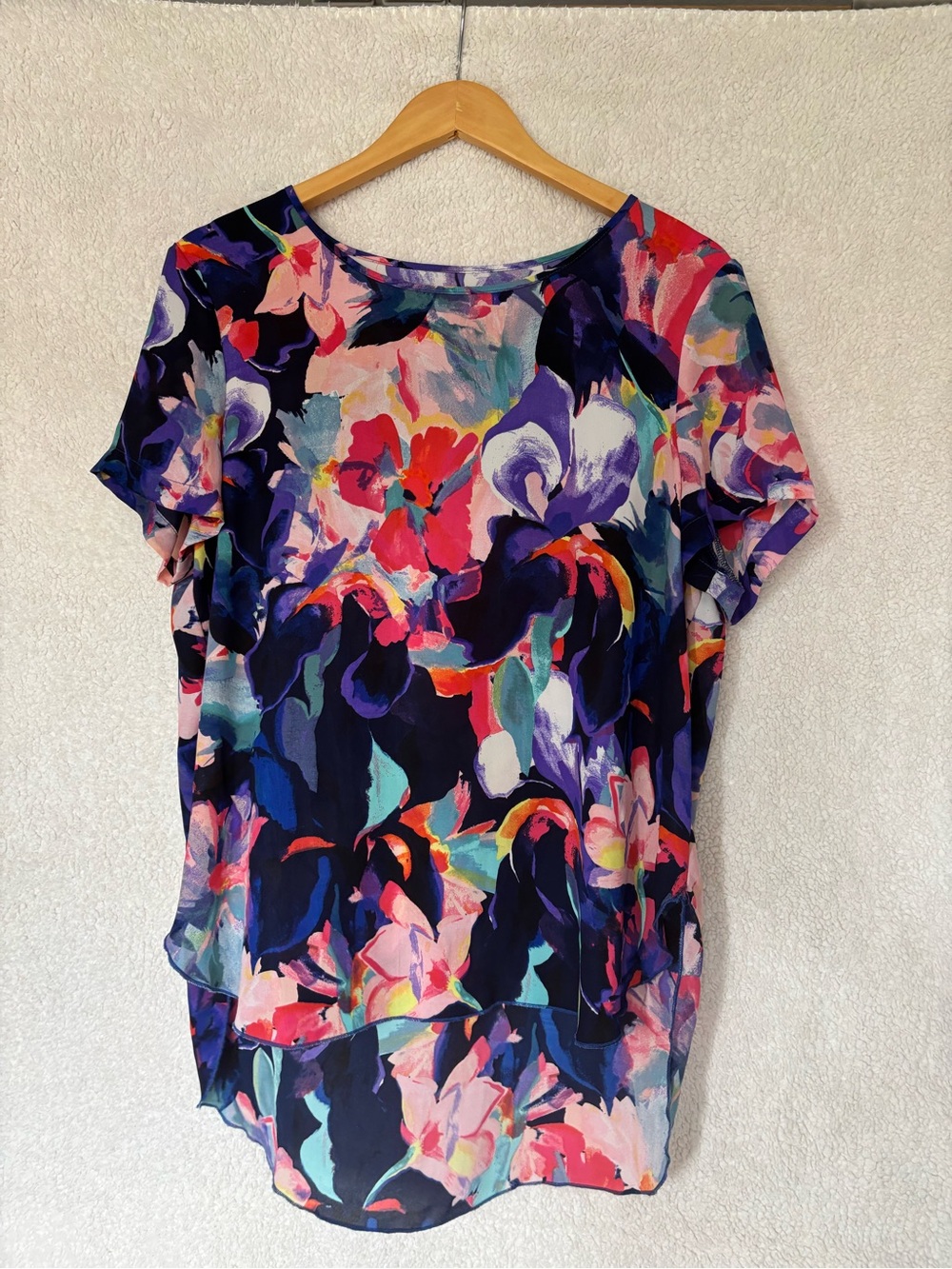 Women's Sheer Floral Short Sleeve Blouse - Multicolor